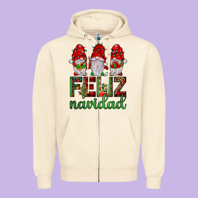 Feliz Navidad Gnomies Zipper Hoodie Designed By Jahusdesignshop